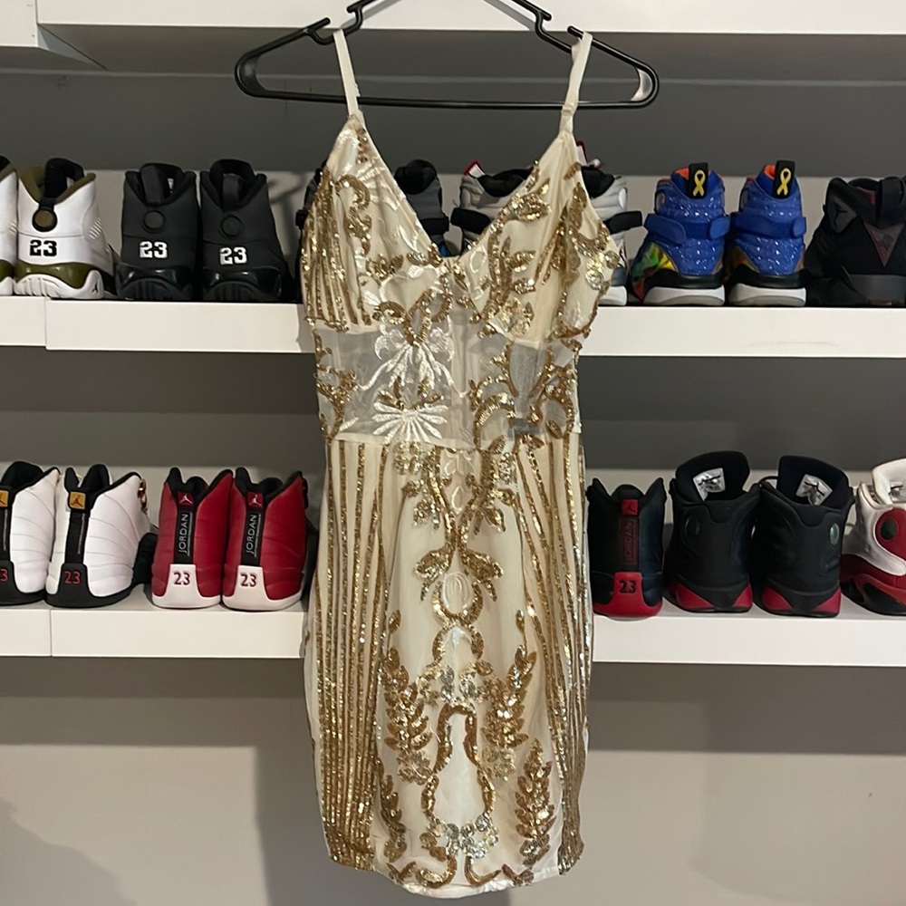 White and Gold Party Dress